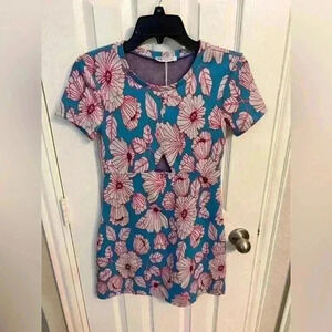 NWT Zara Floral Jacquard Light Blue Keyhole Mini Dress Size S